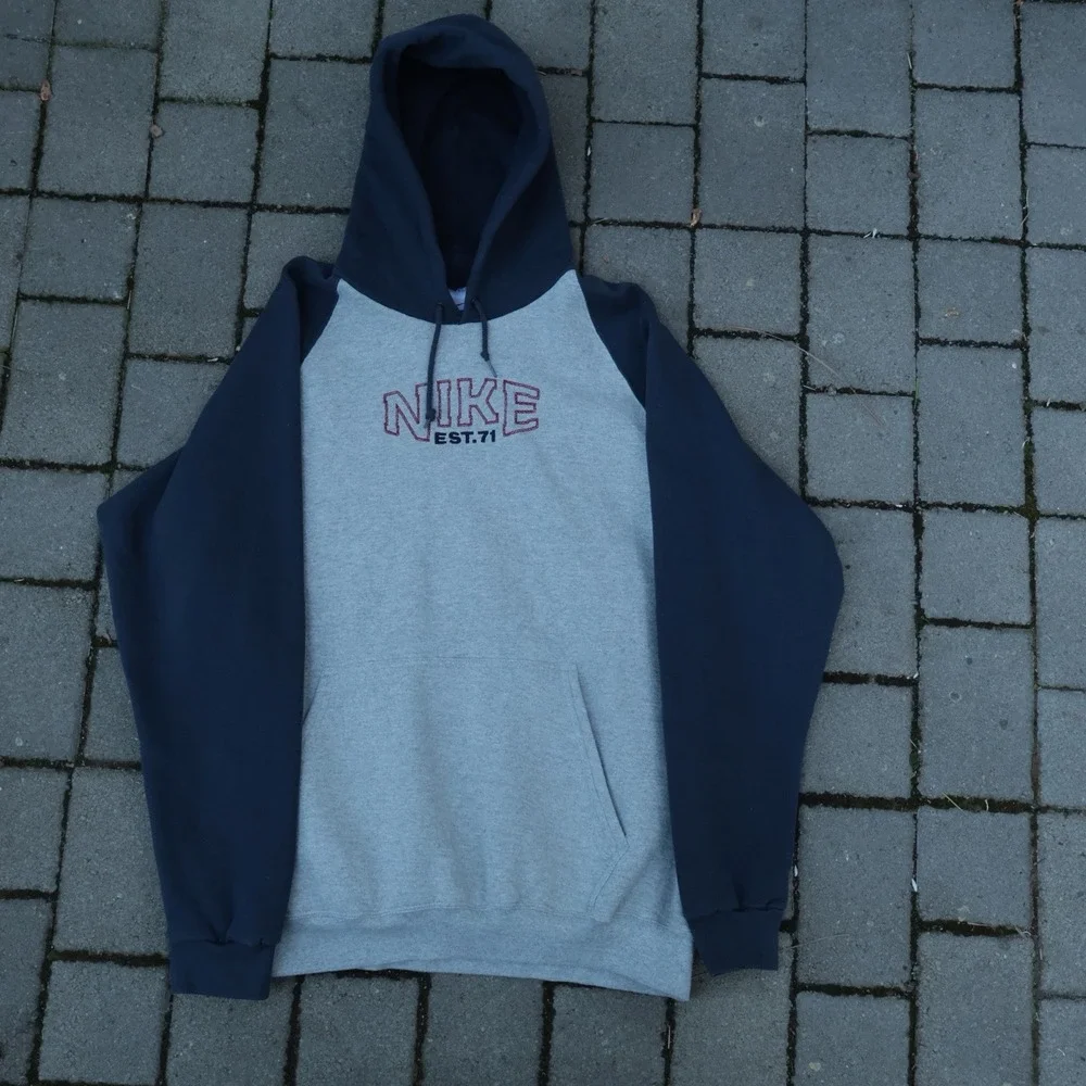 Vtg Nike Hoodie Spell Out Pullover Sweatshirt Made In USA 90s XL Center Swoosh